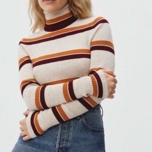 EVERLANE small rib knit wool top sweater striped turtleneck